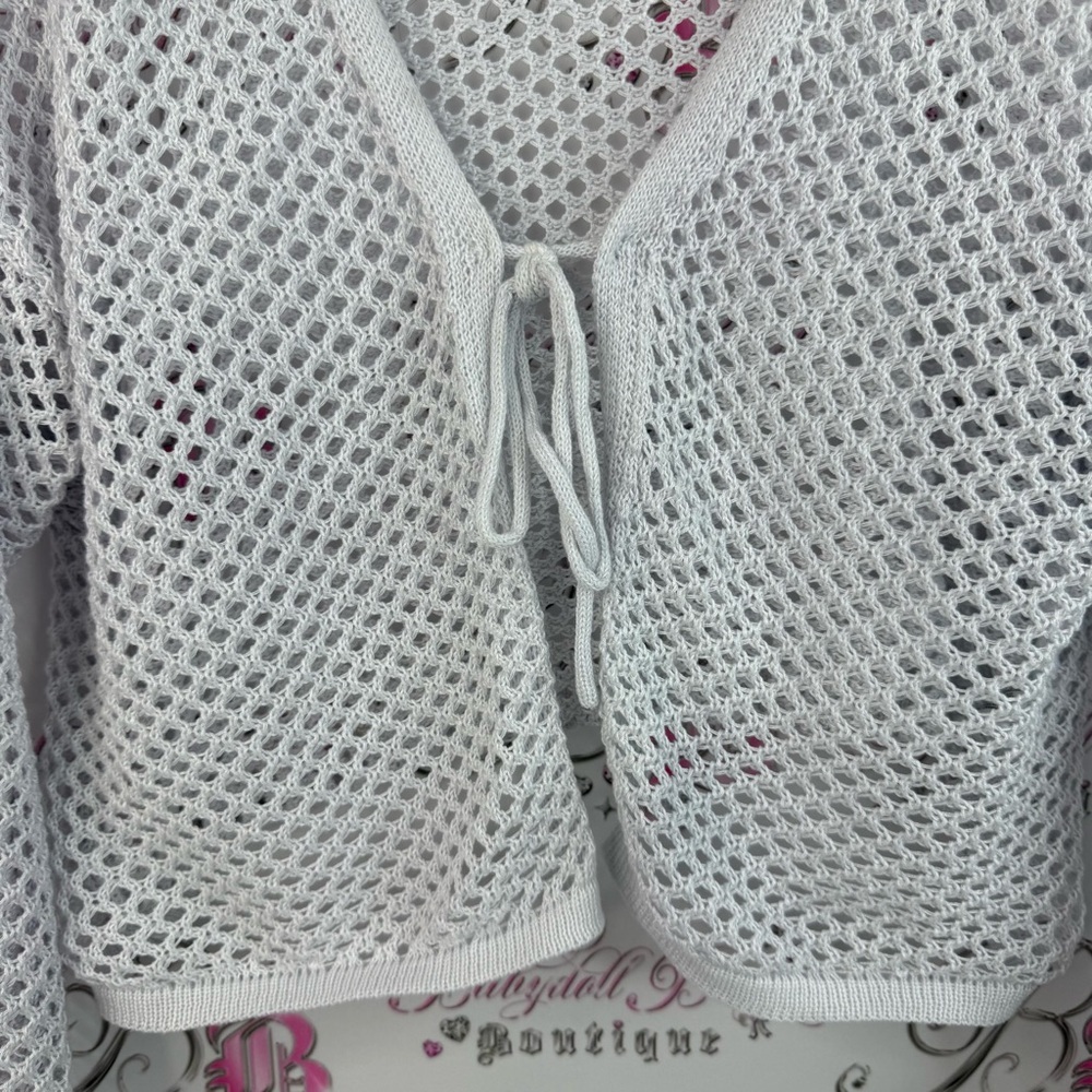 Ardene tie up shirt knit White Open Knit Cropped Tie-Front Sweater - Picture 5 of 10